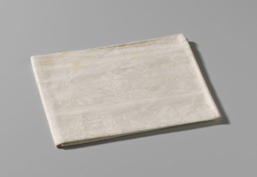 Napkin with the Battle of Malplaquet and the equestrian portrait and coat of arms of John Churchill, Duke of Marlborough