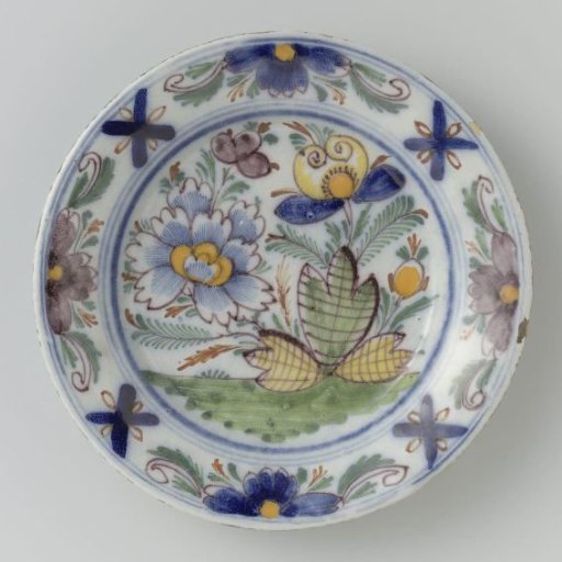 Round faience plate with multicoloured painting