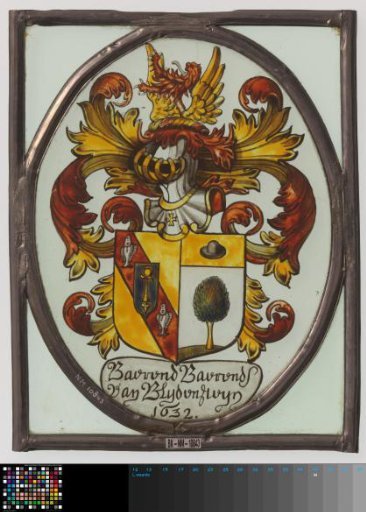 Pane with coat of arms and text "Baerend Baerends van Blijdensteijn 1632"