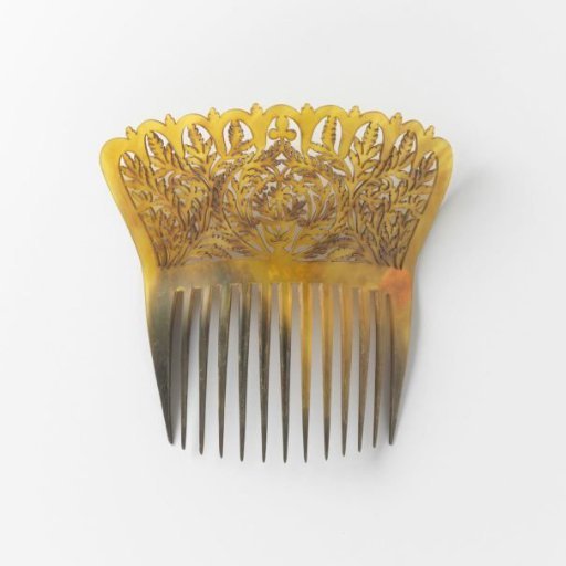Blonde Tortoiseshell Comb with High, Richly Carved Back with Graceful Leaf Vines, Thirteen Teeth
