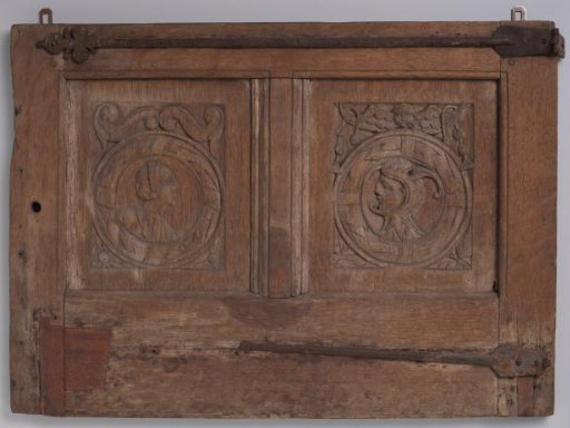 Panel or Cabinet Door with Carved Heads and Profiles in Medallions