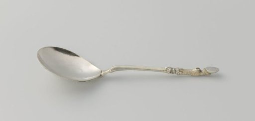 Spoon with pear-shaped bowl and handle crowned with a hoof