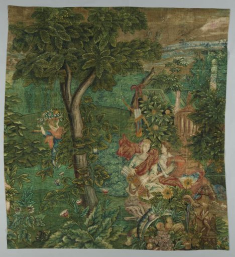 Wall Hanging of Coarse Jute with Depiction of Diana in a Forest Landscape