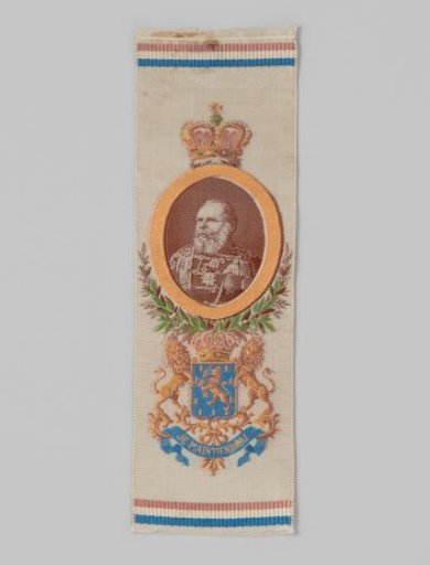 Ribbon of White Silk, Decorated with the Crowned Medallion Portrait of King William III Executed in Broderie