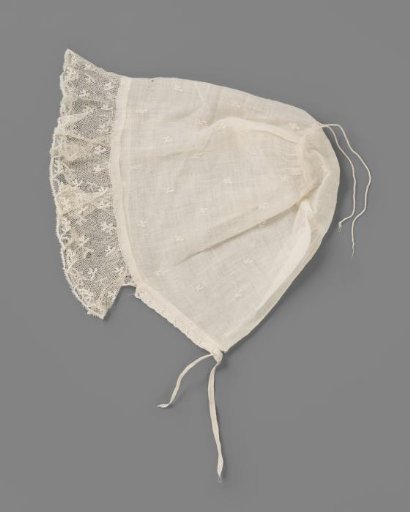 Cap of Batiste Decorated with Leaf Chain Stitch and a Strip of Brussels Lace