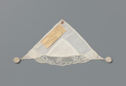 Tablecloth with Mechlin lace marked in red cross-stitch: NG24