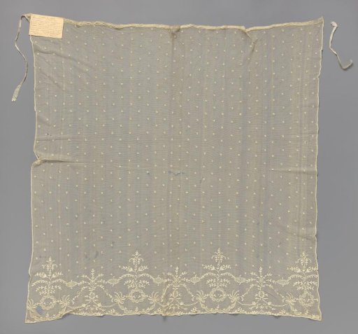 Veil or Apron of Lace Embroidery on Machine Tulle with Floral Border Under a Scatter Motif