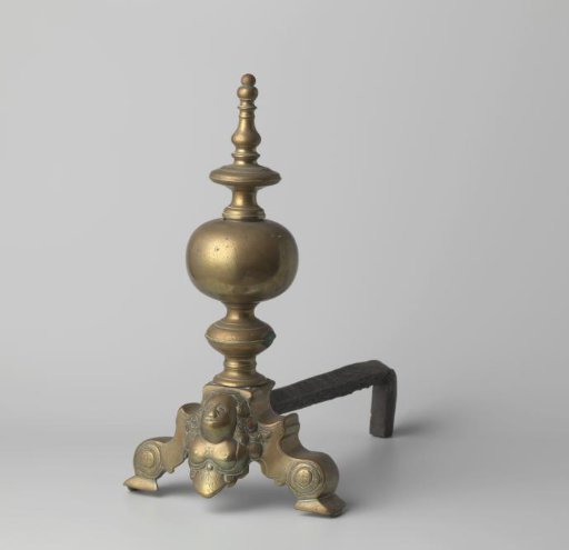 Fire iron decorated with the bust of a woman and a sphere