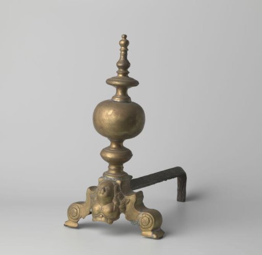 Fire iron decorated with the bust of a woman and a sphere