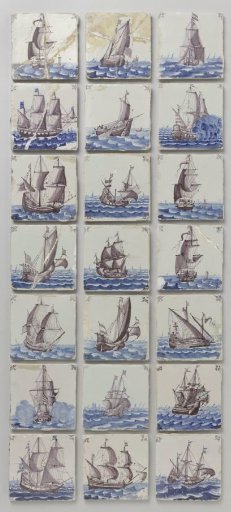 Group of 21 tiles belonging to the fireplace from the building of the West India Company