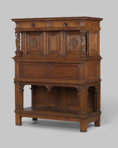 Buffet Cabinet of Oak. Canopy Supported by Caryatids