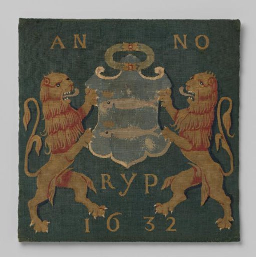 Cushion cover with the municipal coat of arms of De Rijp and the year 1632