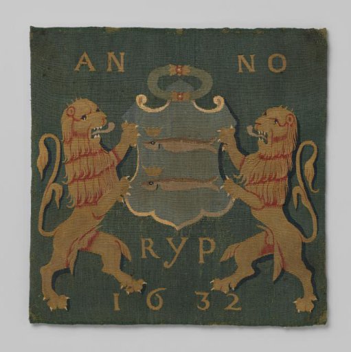 Cushion cover with the municipal coat of arms of De Rijp and the year 1632