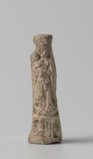 Statue, small statuette of Mary crowned, holding the Child in her arms standing above a half-moon