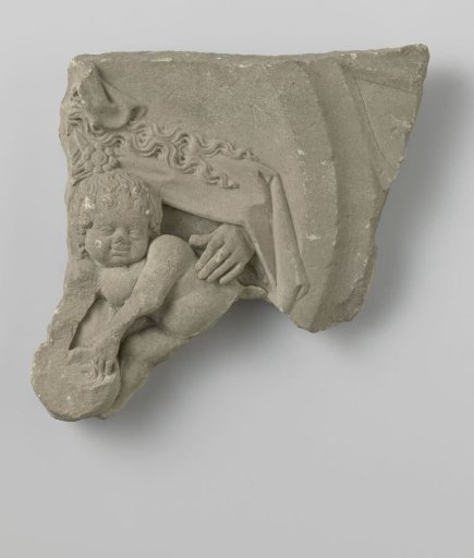 Fragment of a chimney frieze with a partial representation of Mary with child