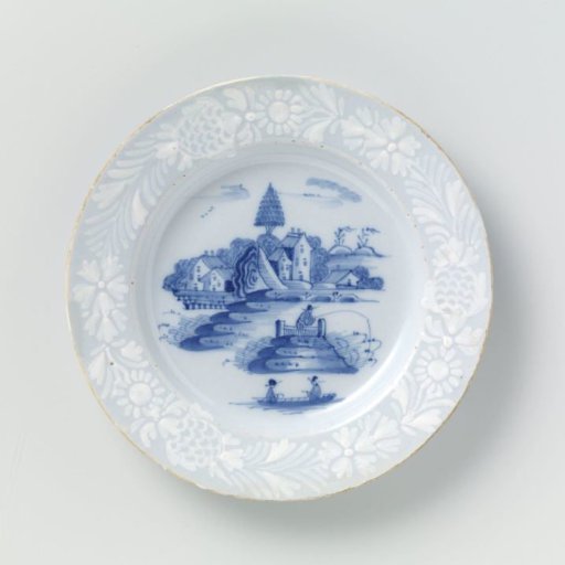 Plate, the flat painted with a landscape with houses