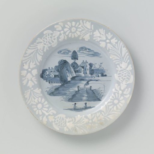 Panel, flatly painted with a landscape of houses