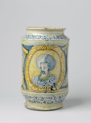 Albarello with a portrait of a man with a mustache and turban