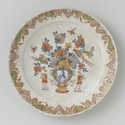Plate of multicoloured faience