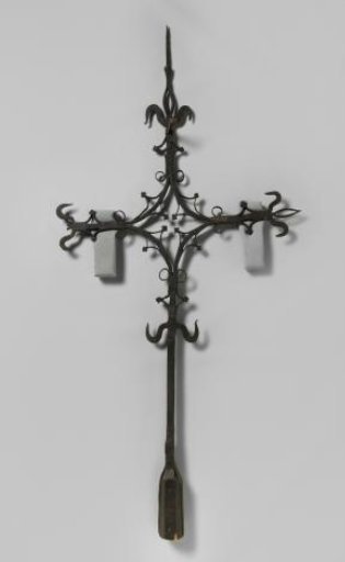 Tower Cross with a Crossbar Forged into a Diamond Containing a Cloverleaf. Stem Decorated with Scrolls