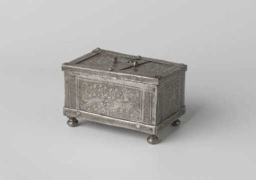 Small iron chest, decorated with animals in scrollwork