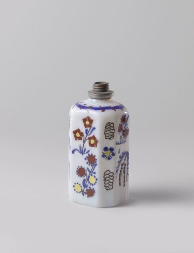 Octagonal Milk Glass Vase with Floral and Braided Motifs