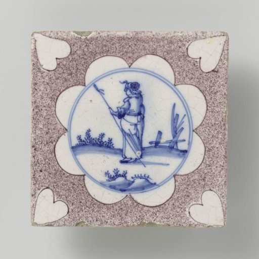 Tile with a blue-painted pastoral scene