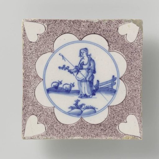 Tile with a blue-painted pastoral scene