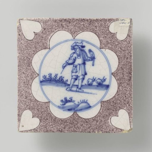 Tile with a blue-painted pastoral scene