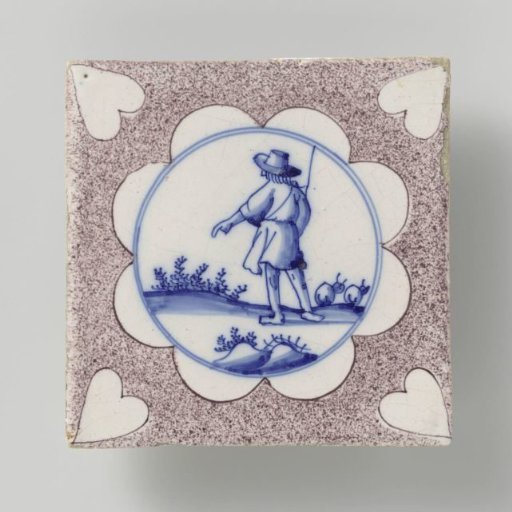 Tile with a blue-painted pastoral scene