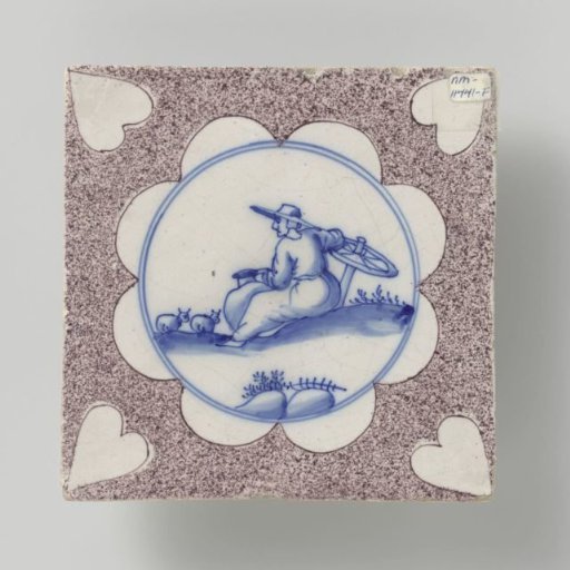 Tile with a blue-painted pastoral scene