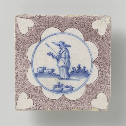 Tile with a blue-painted pastoral scene