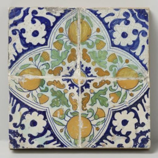 Field of four tiles with oranges and marigolds