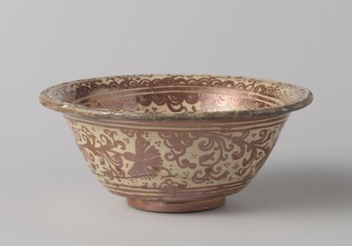 Bowl, Painted with Stylized Leaves, Flowers, and a Rooster