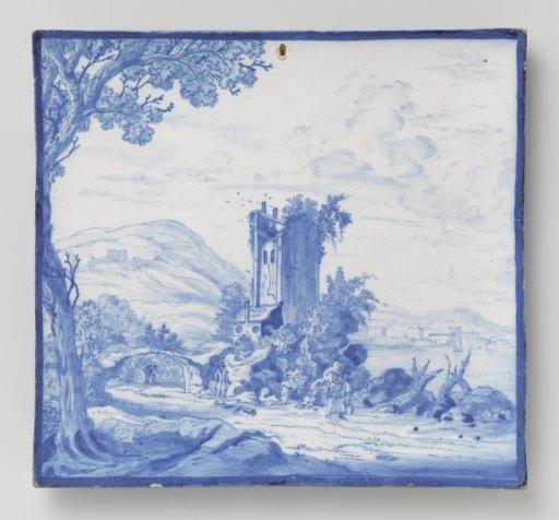 Plate with a ruin and figures in a landscape