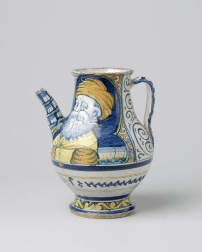 Can, inverted baluster-shaped, polychrome painted with a portrait and inscription: SY ACETOS