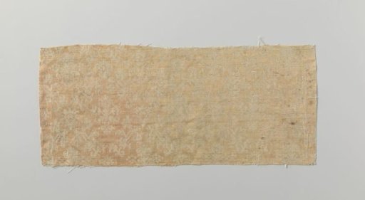 Fragment of Red and Yellow Silk Damask with Woven Floral Motifs