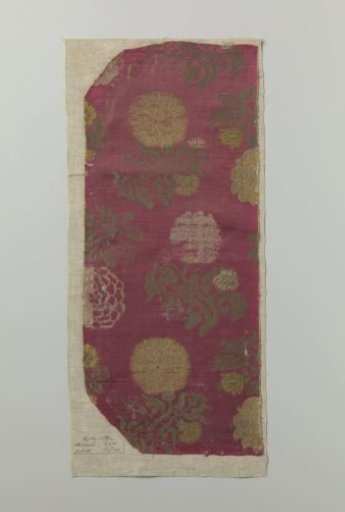 Fragment of Red Embroidered Silk Satin with Floral Motifs