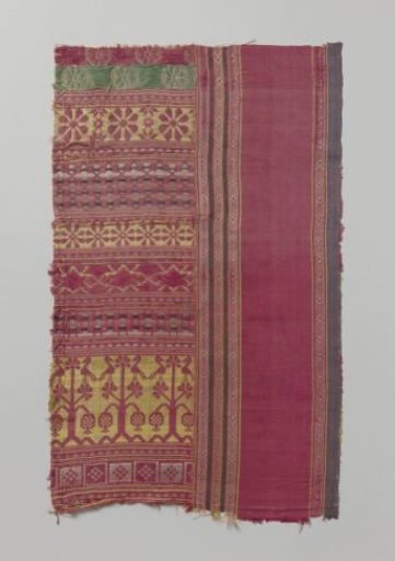 Fragment of multicolored silk fabric