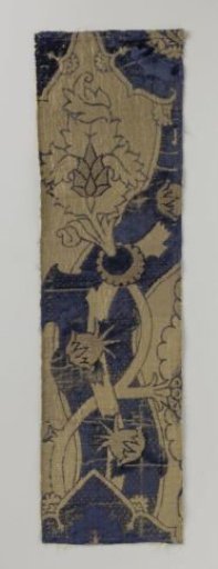 Fragment of blue velvet brocade with pomegranate motifs