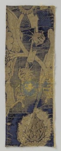 Fragment of blue velvet brocade with pomegranate motifs
