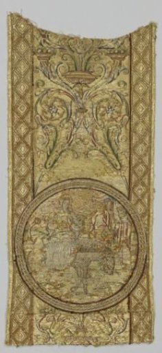 Fragment of an auri-frieze, with embroidery of gold thread and silk