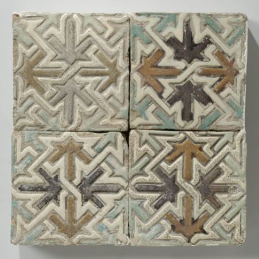 Tile, Multicolored Decorated with an Ornament of Interwoven Stars