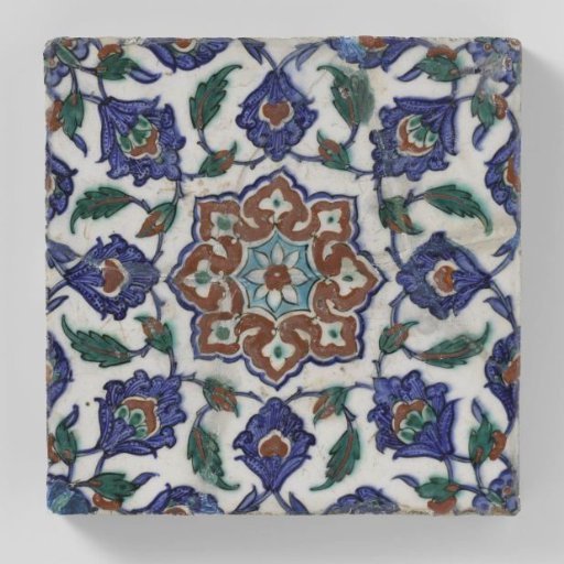 Tile with a flower roundel and floral scrolls