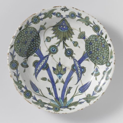 Dish with stylized flowering plants