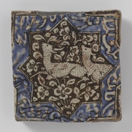 Tile fragment with deer among floral scrolls