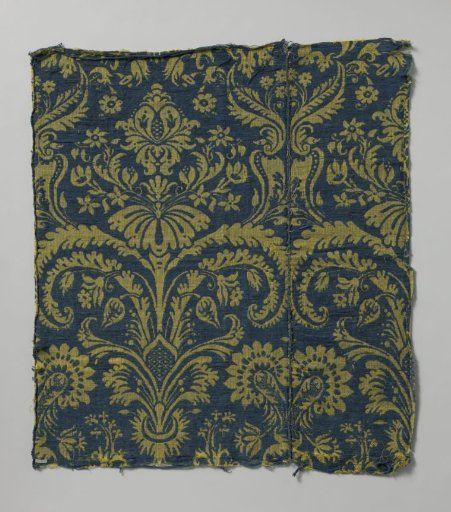 Fragment of yellow and blue silk fabric