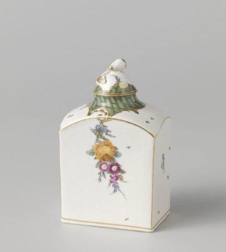Tea caddy, painted with flowers and ladder motif