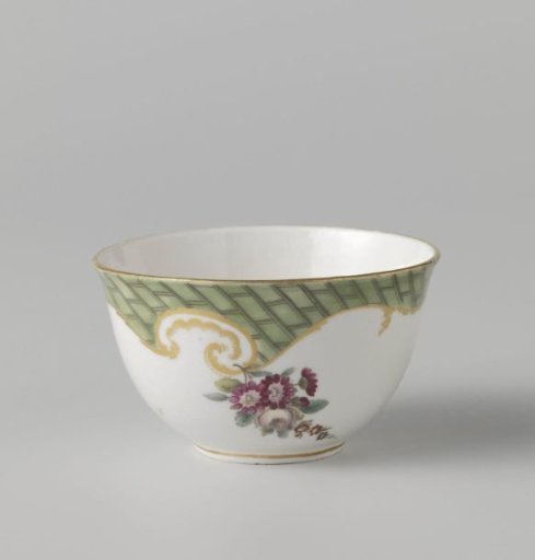 Cup without handle, painted with flowers and ladder motif