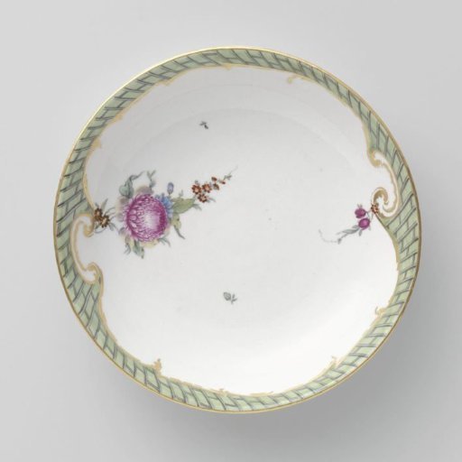 Saucer, painted with flowers and ladder motif
